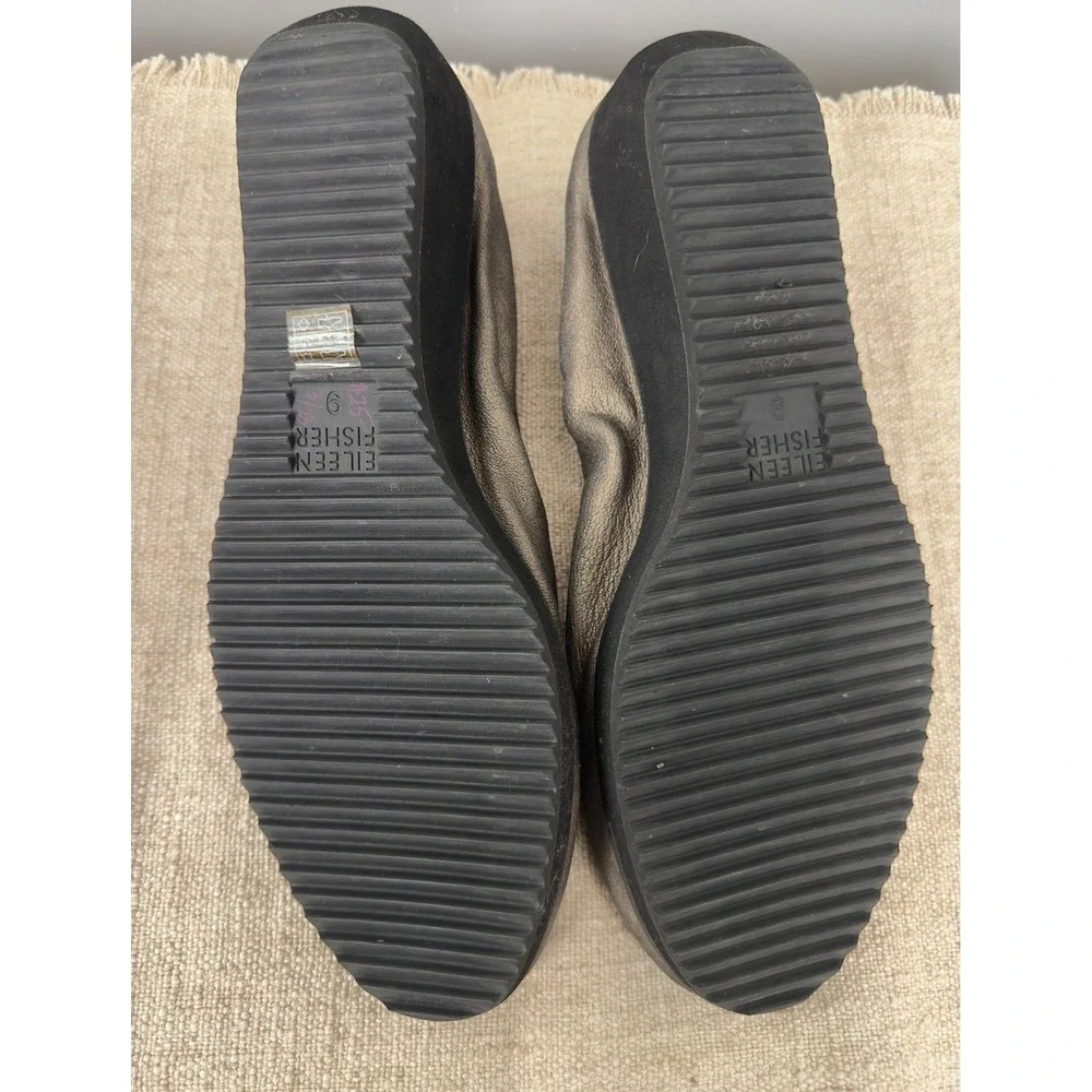 Eileen Fisher Womens Metallic Bronze Leather Wedge Loafers‎ Shoes Size 9